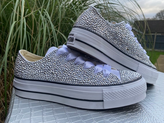 Pearl embellished custom Converse Chuck Taylor high tops tennis shoes