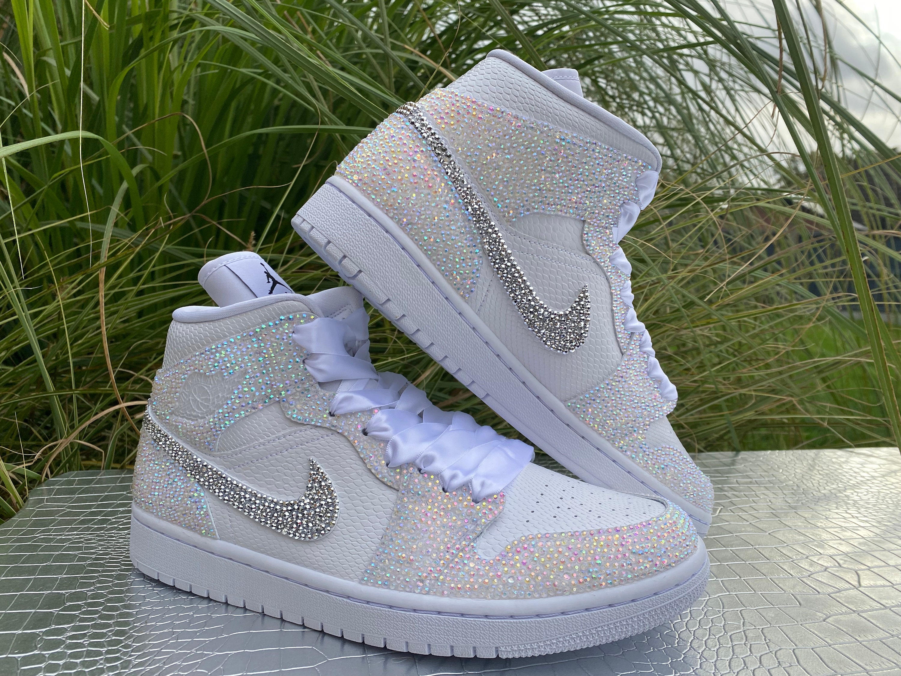 Limited Edition Jordan 1 Mid High Top Sneakers With Swarovski 