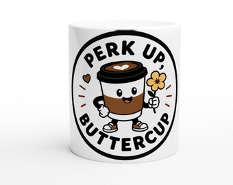 Tazza Perk Up Buttercup, allegro regalo per gli amanti del caffè, tazza in ceramica da 325 ml