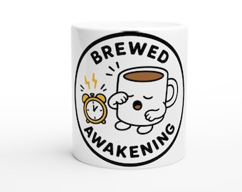 Tazza da caffè "Breaked Awakening", tazza in ceramica da 325 ml, regalo divertente per la mattina