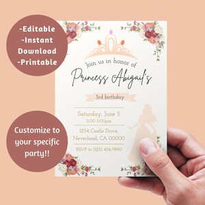 princess birthday invitation digital template birthday invitation instant download princess theme birthday for little girl canva template