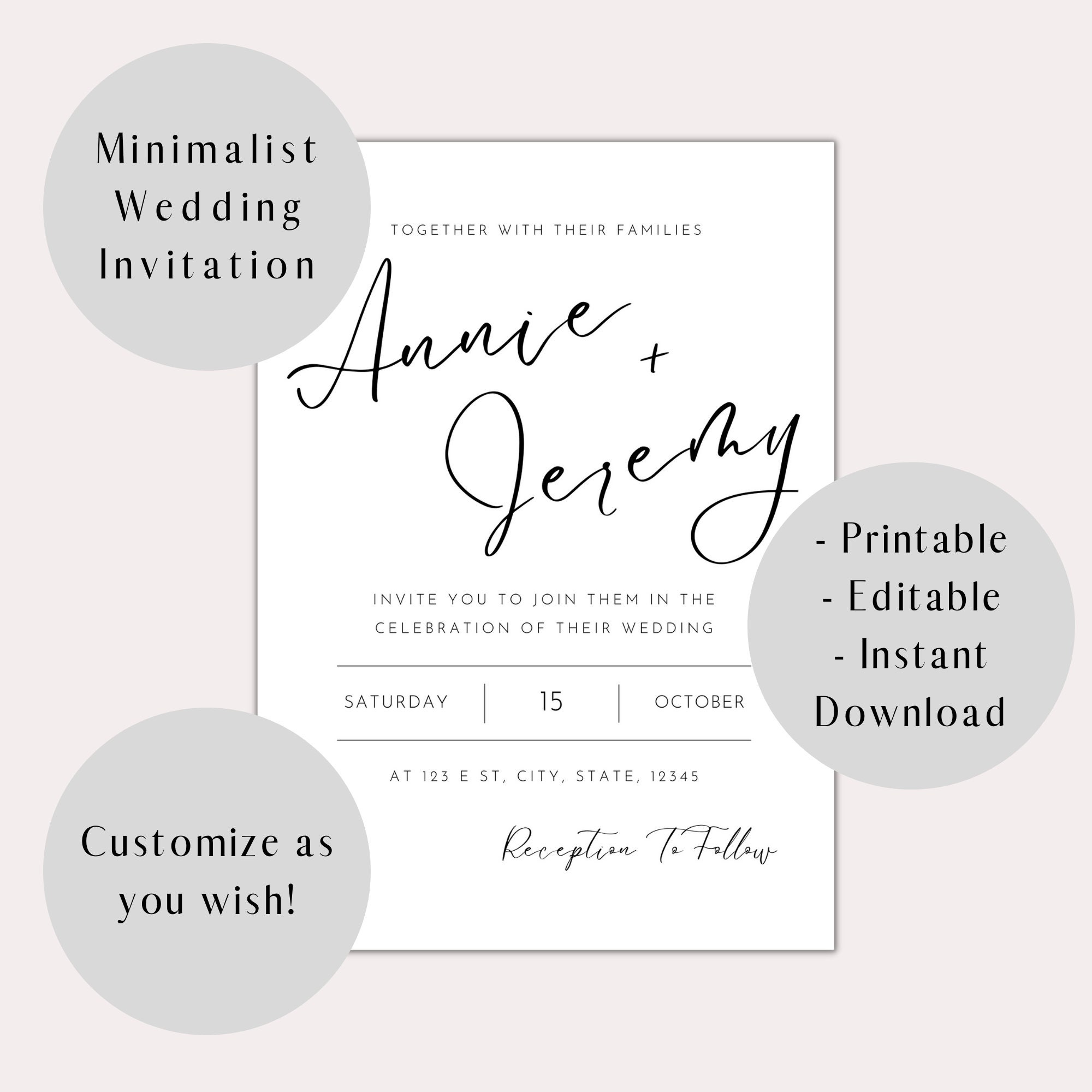 Cursive Wedding Invitation Template Simple Elegant White Calligraphy ...