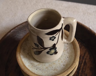 Mini Milk Jug | Vintage Stoneware Slip Decorated Creamer | Handpainted Ceramic Pottery | Antique Dishes | Floral Coffee | Cottage Style Dish