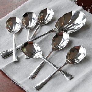 Vintage Silver Plated Shell Dessert Spoons Set | Art Deco Serving Spoon