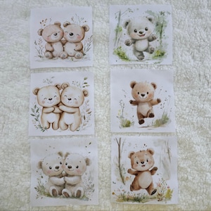 Woodland Bear Fabric Panel, Forest Animal Teddy Bear Nursery Fabric Panel, Baby Blanket Fabric Panel