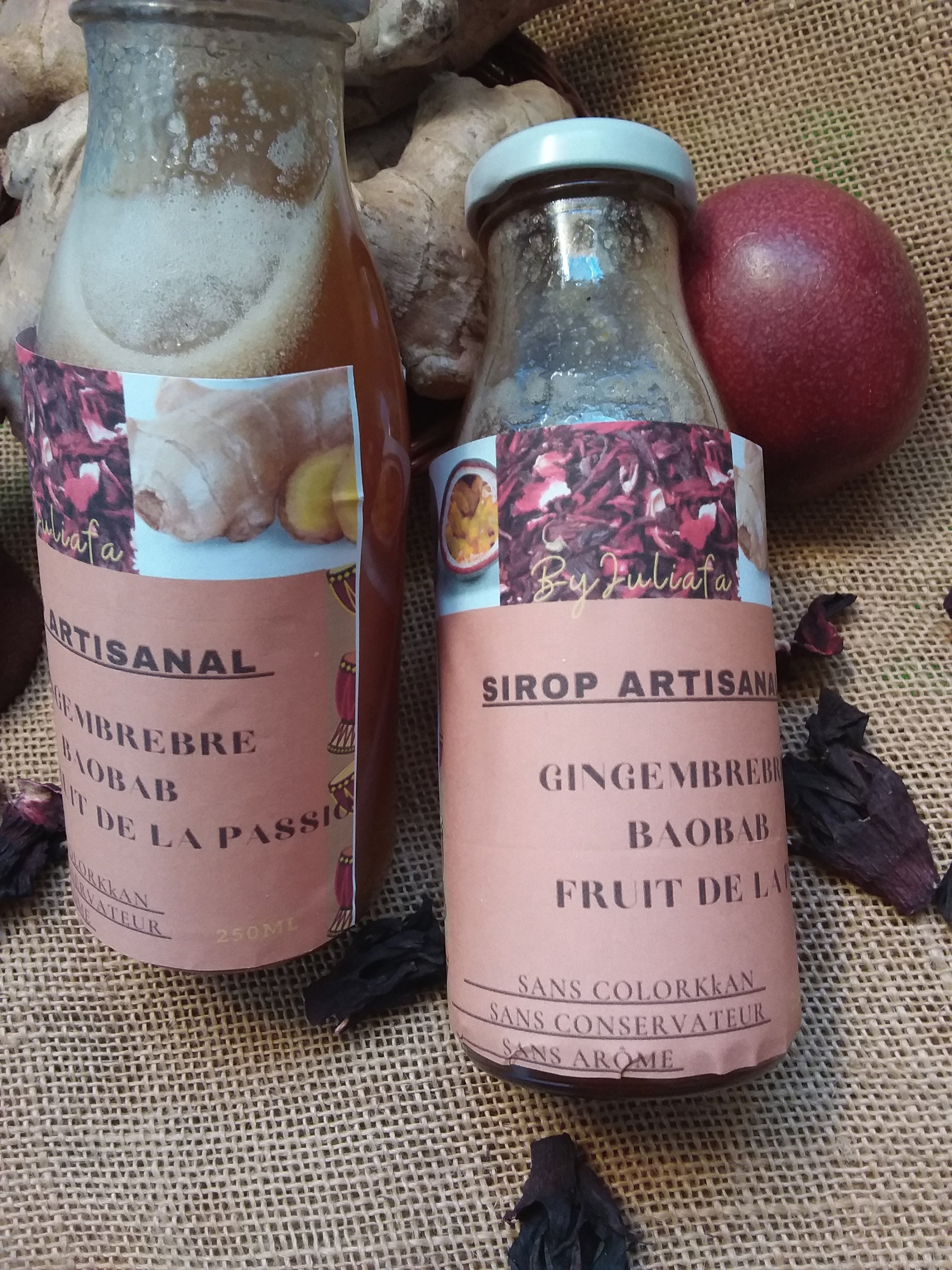 Sirop Artisanal Gingembre/Fuits de La Passion Baobab 100% Naturels 250Ml X 2