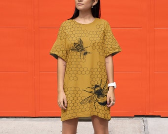 Honeycomb Top LOOSE FIT Dress Oversized Dress Baggy Dress Baggy TShirt Oversized Fit Cool Fun Dress Baggy Tshirt Yellow Honeycomb Dress