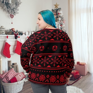 Alternative Christmas Black and Red Sweater, Non traditional Christmas, Unisex sweatshirt, Punk Christmas, Gothic Xmas,Alt Christmas Sweater