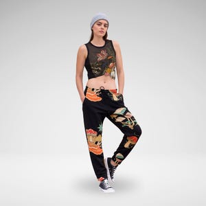 Mushroom Joggers: Trippy Psychedelic Print, Women's Hippie Pants
