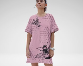 Honeycomb Bee Oversized T-Shirt Dress: Funky Streetwear