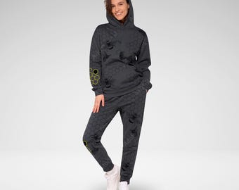 Bee hive print Fleece Joggers: Honeycomb Athleisure Rave Pants