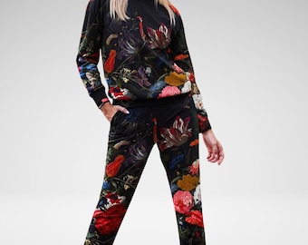 Cottagecore Floral Joggers: Bohemian Flower Print Trousers Moody Lounge pants