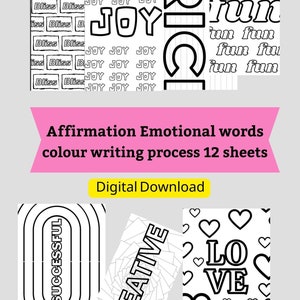 Afirmação Arte Terapia Digital Coloring ebook palavras emocionais meditação