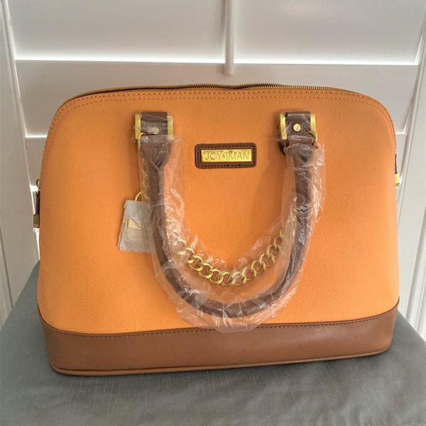 SALE Brand New Joy & Iman's Peach / Brown Leather Handbag w/ Chain, Clock; Genuine Pebble Leather, Never Used; FREE Domestic Shipping (2022)