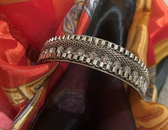 Chico's Silver Bangle Bracelet w/ Smoky Rhineston… - image 1