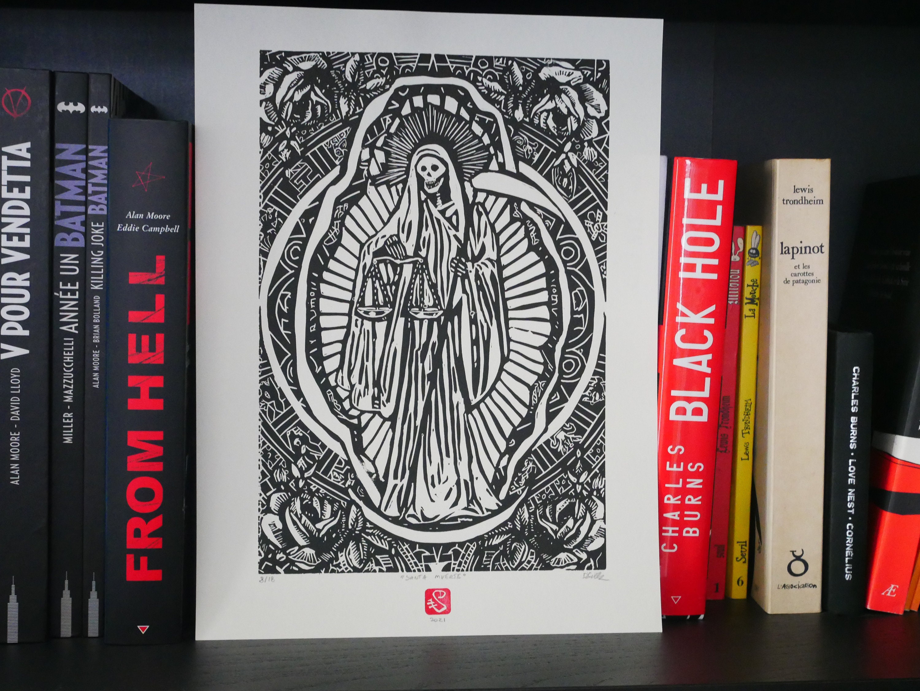 Santa Muerte Linocut Print | Original Occult Wall Art | Dark Goddess ...