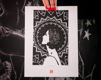 Original art Linocut print  Brigitte Helm Mandala   Limited Edition Numbered and Signed