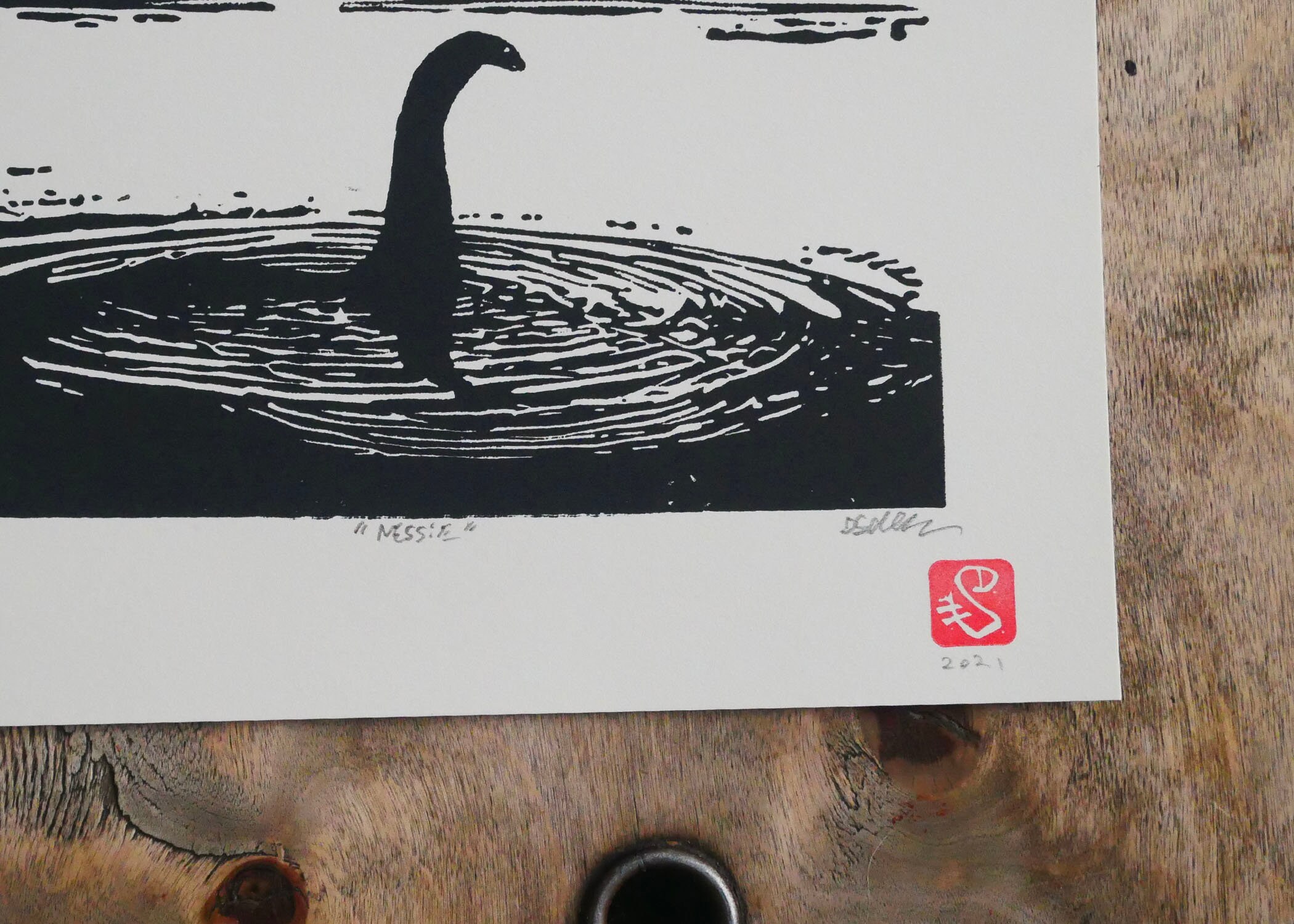 Monster Linocut Original Art Linocut Print Nessie the Loch Ness Monster Limited Edition ...