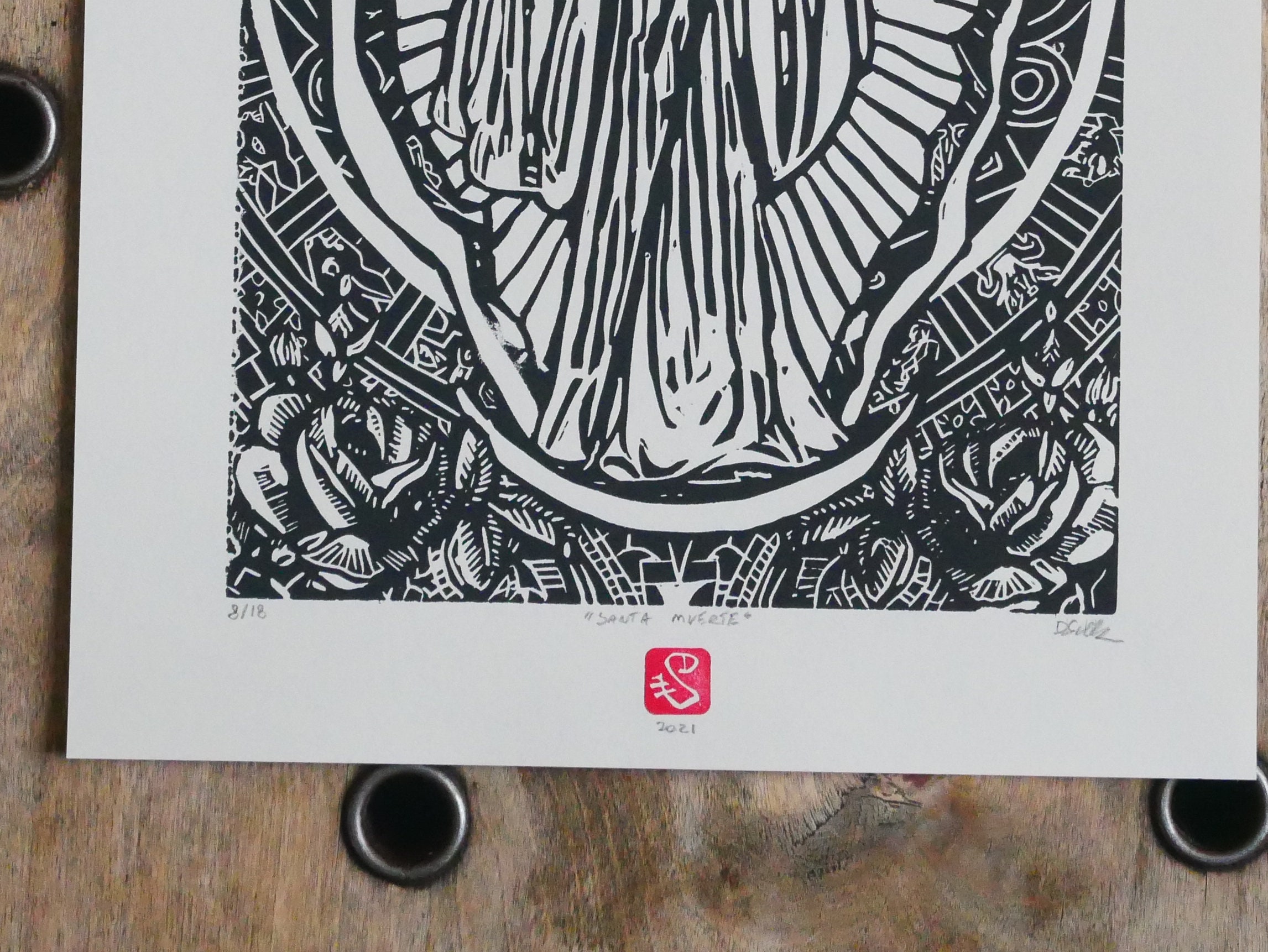 Santa Muerte Linocut Print | Original Occult Wall Art | Dark Goddess ...