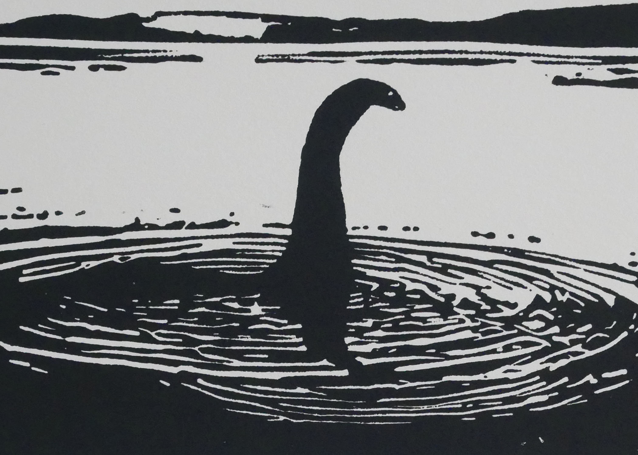 Monster Linocut Original Art Linocut Print Nessie the Loch Ness Monster Limited Edition ...