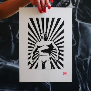 Original Art Linocut Print El Luchador es El Mejor Limited Edition Numbered and Signed