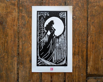 Linocut print  Limited Edition Numbered and Signed  the watcher original art