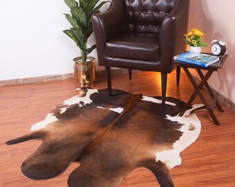 Tricolor Cowhide Rug, Large Cow hide Area Rug, Brazilian Cow skin Hair on rug Rug