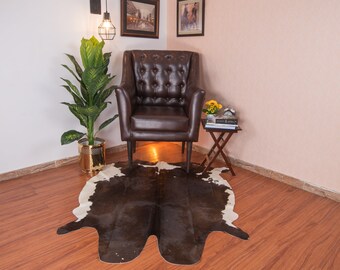 Genuine Cowhide Rug Tricolor 5x4 ft, Cow Skin Leather, Brazilian Cow Hide Speckled