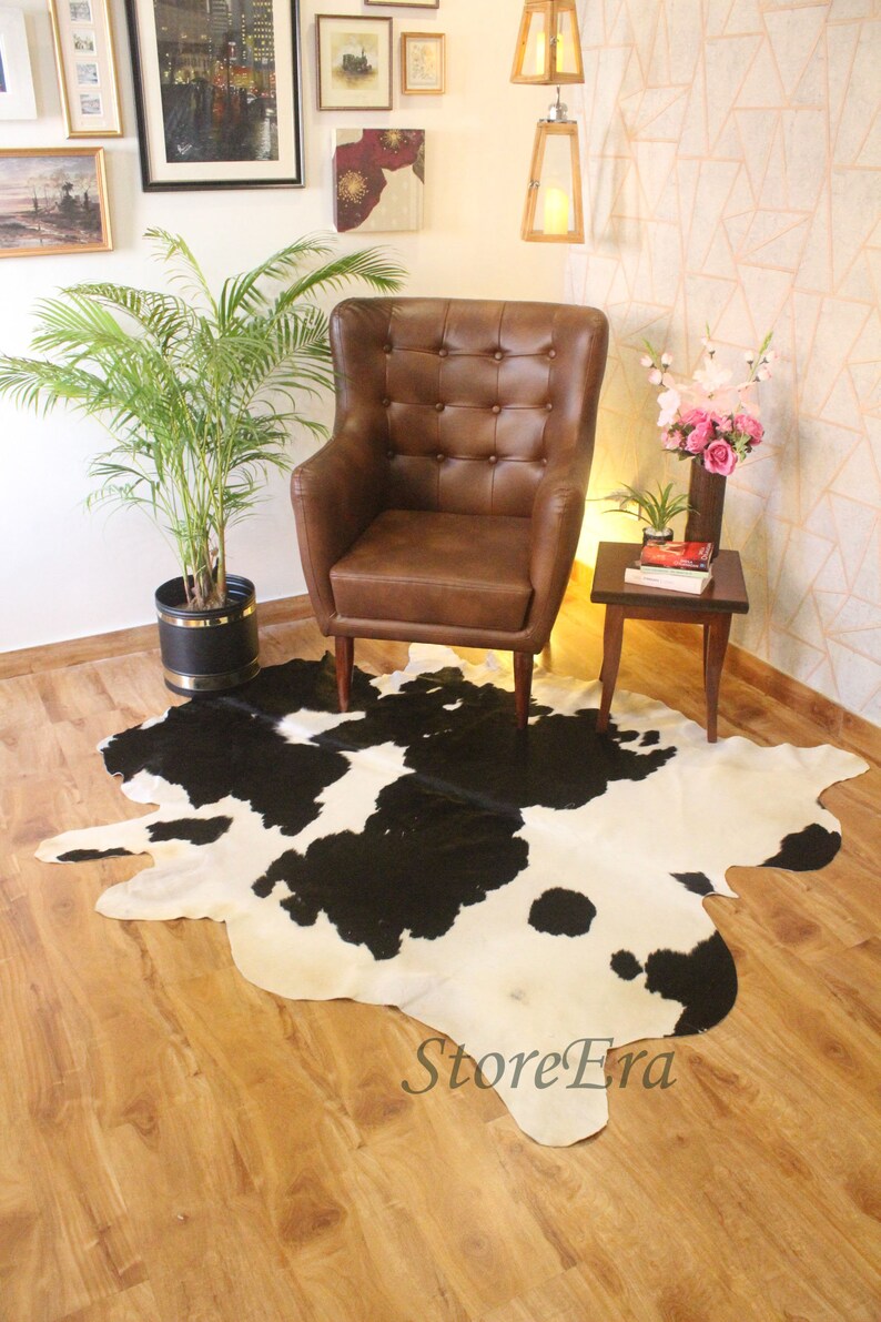 Cowhide Rug Black and White, Cow Hide Area Rug, Brazilian Cow Skin Carpet, Real Cow Leather Rugs