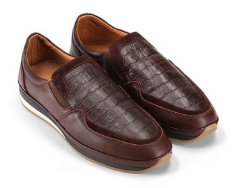 Slip on Loafers, Genuine Leather Shoes, Textured Shoes for Men, Father's Day Gift