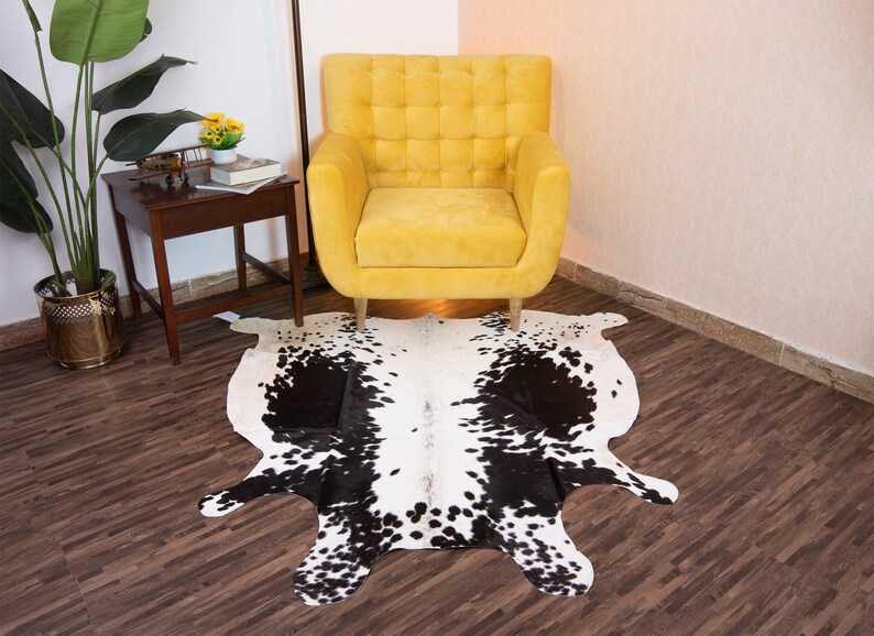 Large Cowhide Rug Black and White, Cow Hide Area Rug, Brazilian Cow