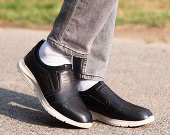 Black Leather Shoes for Men, Slip on Loafers, Genuine Leather Casual Wear, Office wear shoes, Gift for Him