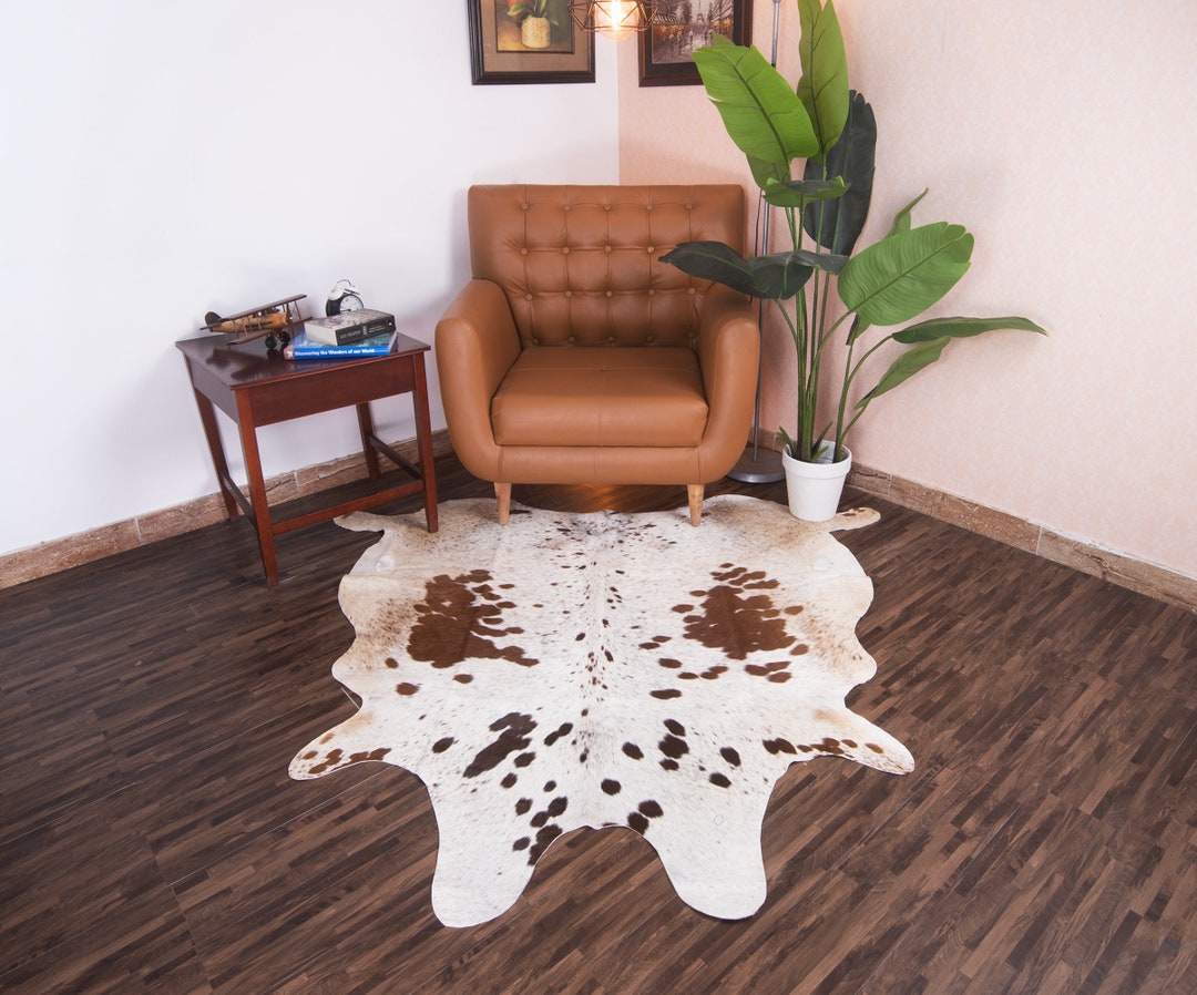 Cowhide Rug Speckled Brown and White 5x5 Ft, Cowskin Hide Rug for