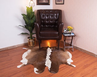 Cowhide Rug Brown and White 4x5 ft, Quality Cow Leather Rug, Home Decor Area Rug with Distinct Pattern