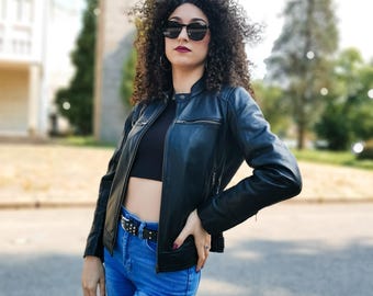 Handmade leather jacket for women, Black cafe racer Jacket, Real Leather Slim Fit biker Jacket, Leather Jacket Gift for her