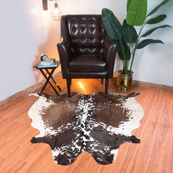 Genuine Tricolor Cowhide Rug, Speckled Brazilian Cow Hide Rug