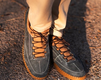 Men's Leather Shoes, Sneakers for Men, Dual-tone Suede Leather Shoes in Bold Blue, Casual Wear, Office wear, Gift for Him