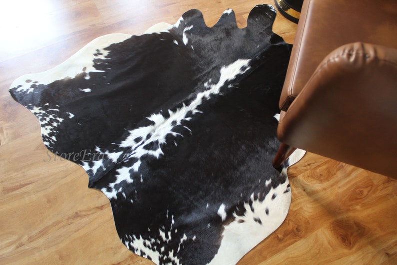 Large Cowhide Rug Black and White, Cow Hide Area Rug, Brazilian Cow