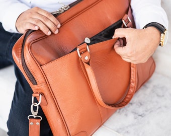 Leather Laptop Bag, Full Grain Leather Briefcase for Men, Shoulder Bag, Top Handle Bag, Real cowhide leather bag for men, office briefcase