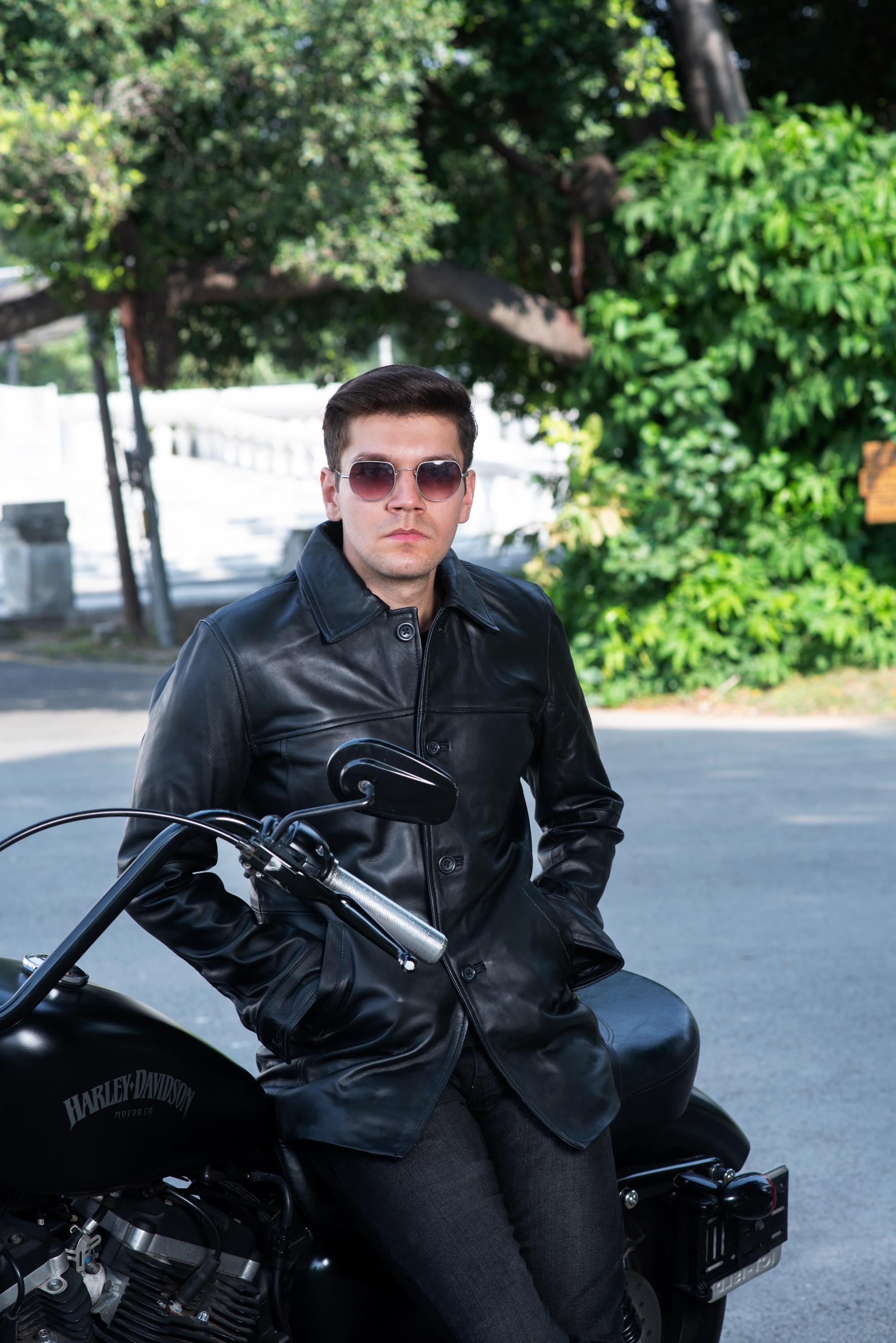 Black Leather Trench Coat for Men, Real Leather Jacket, Long