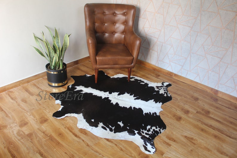 Large Cowhide Rug Black and White, Cow Hide Area Rug, Brazilian Cow