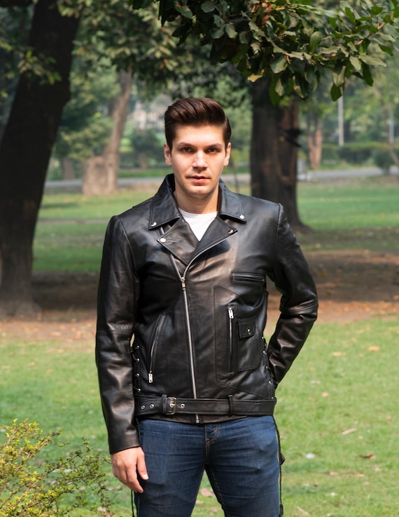 Blouson Cuir Moto Homme Noir Sur Mesure - Fait Main Style Easy Rider | Veste Cuir Moto Slim Vintage