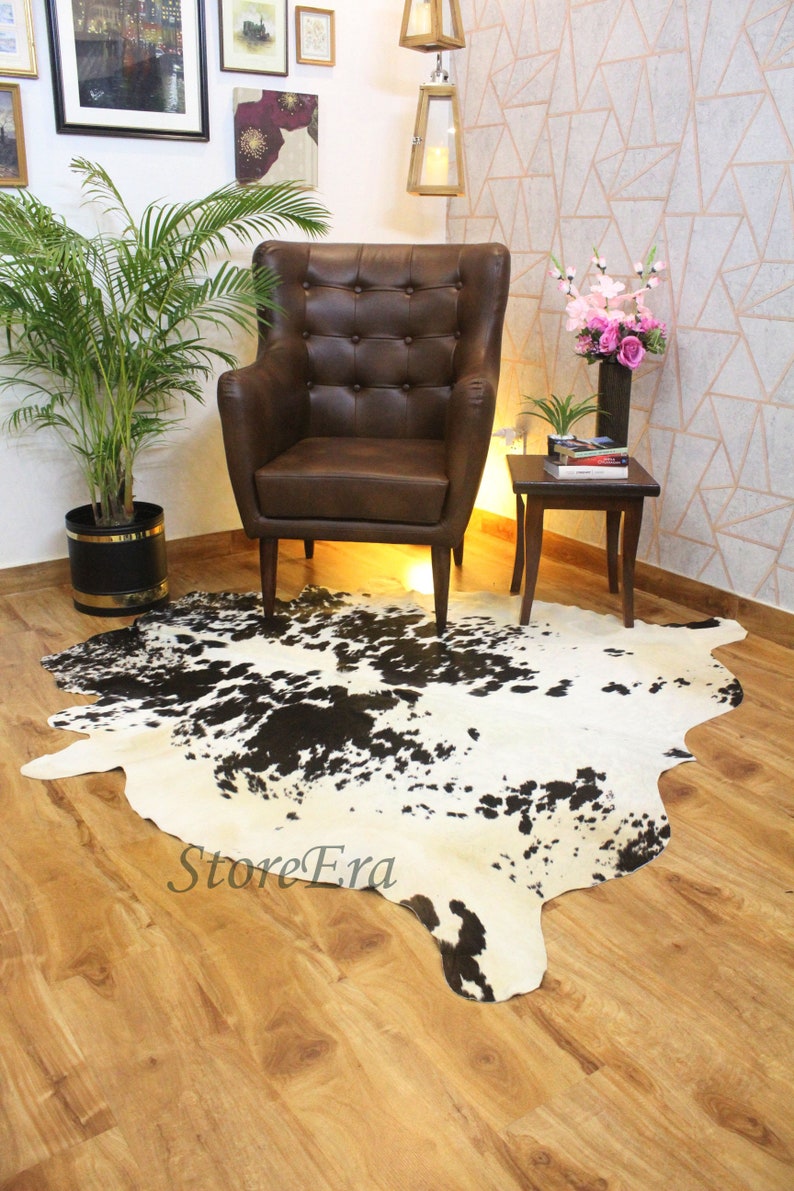 Large Cowhide Rug Black and White, Cow Hide Area Rug, Brazilian Cow