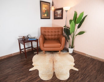 Cowhide Rug Brown and White 5x5 ft, Quality Cow Hide Leather, Western Leather Area Rug, Housewarming Gift Home Decor, Trendy Luxury Rug