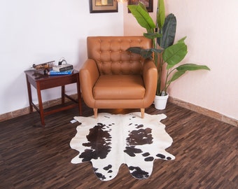 Quality Tricolor Chocolate Cowhide Rug 4x4 ft Cow Leather, Cowhide Carpets Unique Animal Print for Western Home Decor