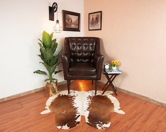 Genuine Cowhide RugTricolor Hair On hide, Speckled Brazilian Cow Hide Rug
