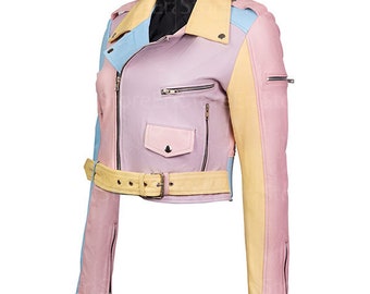 Women Leather Jacket Pastel Leather Jacket Pink Leather Jacket