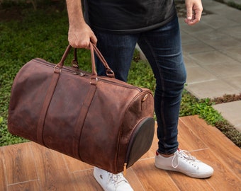 Leather Duffle Bag, Leather Weekender Bag, Duffle Travel Bag, Real Leather Gym Bag, Groomsmen Gift Bag, Personalized Gift for him