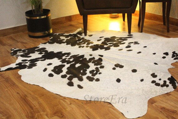 Natural Cowhide Rug Black and White 5x6 ft Real Cow Skin Hair on Leather Pattern 