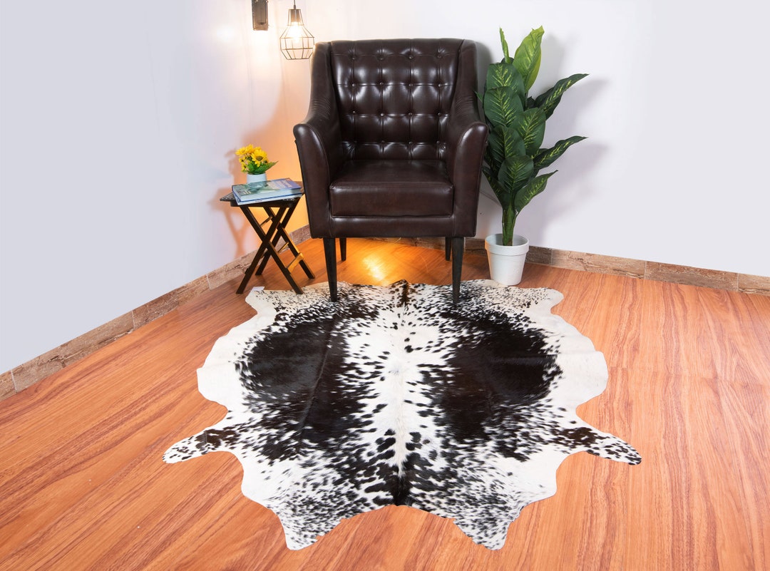 Large Cowhide Rug Black and White, Cow Hide Area Rug, Brazilian Cow Skin Carpet, Real Cow